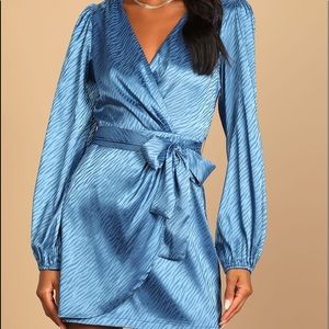 Wild for Love Blue Zebra Print Faux Wrap Mini Dress
